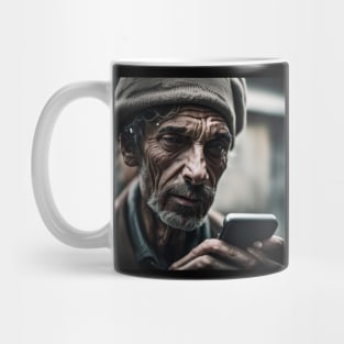 Senior Man in Black Hat Communicating Using Technology Mug